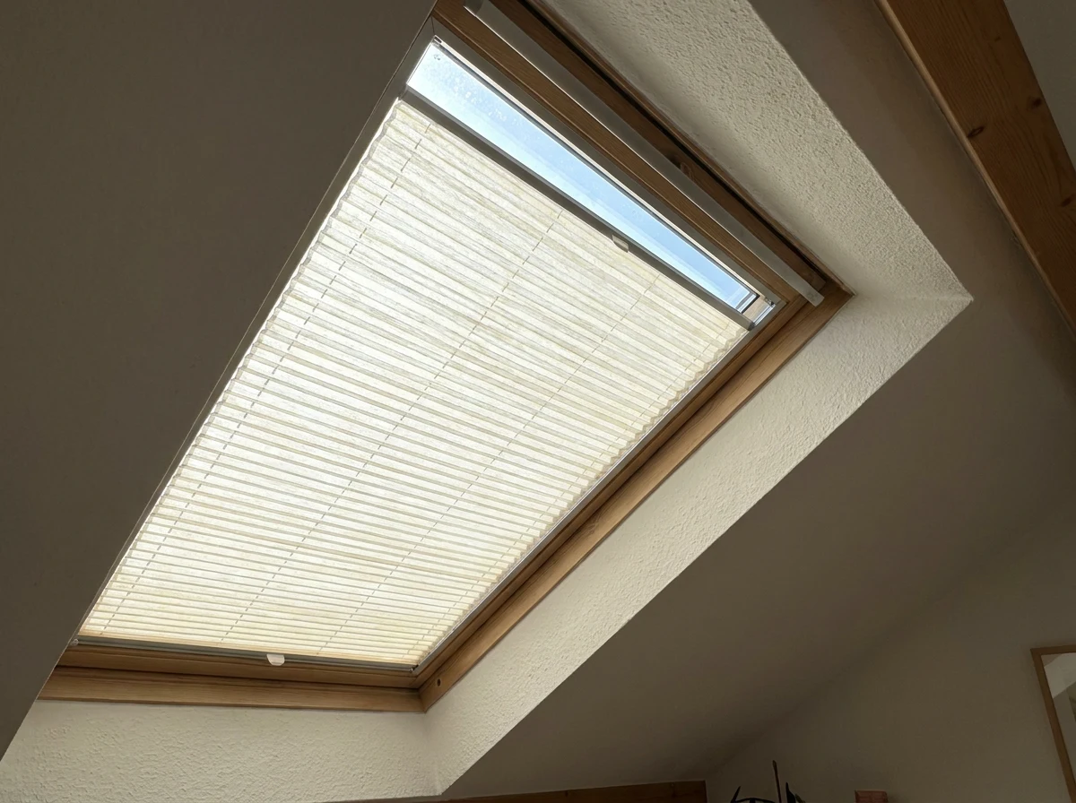 Cellular blind over a skylight, upward angle, daylight